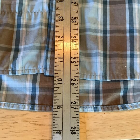 Howler Bros Medium H Bar Pearl Snap Shirt Blue Brown Plaid Short Sleeve - Picture 4 of 4